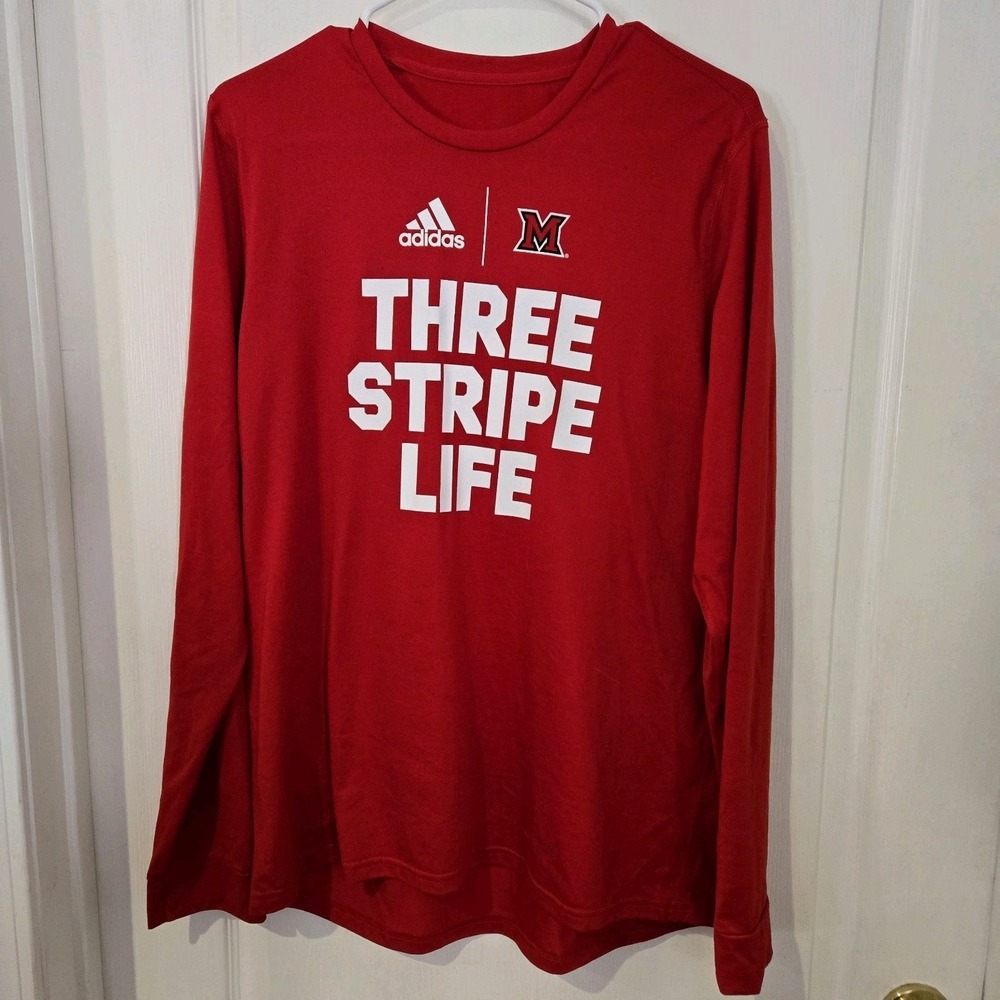 University Maryland Adidas Red 3 Stripe Life Long Sl Chest 44 Length 27 large